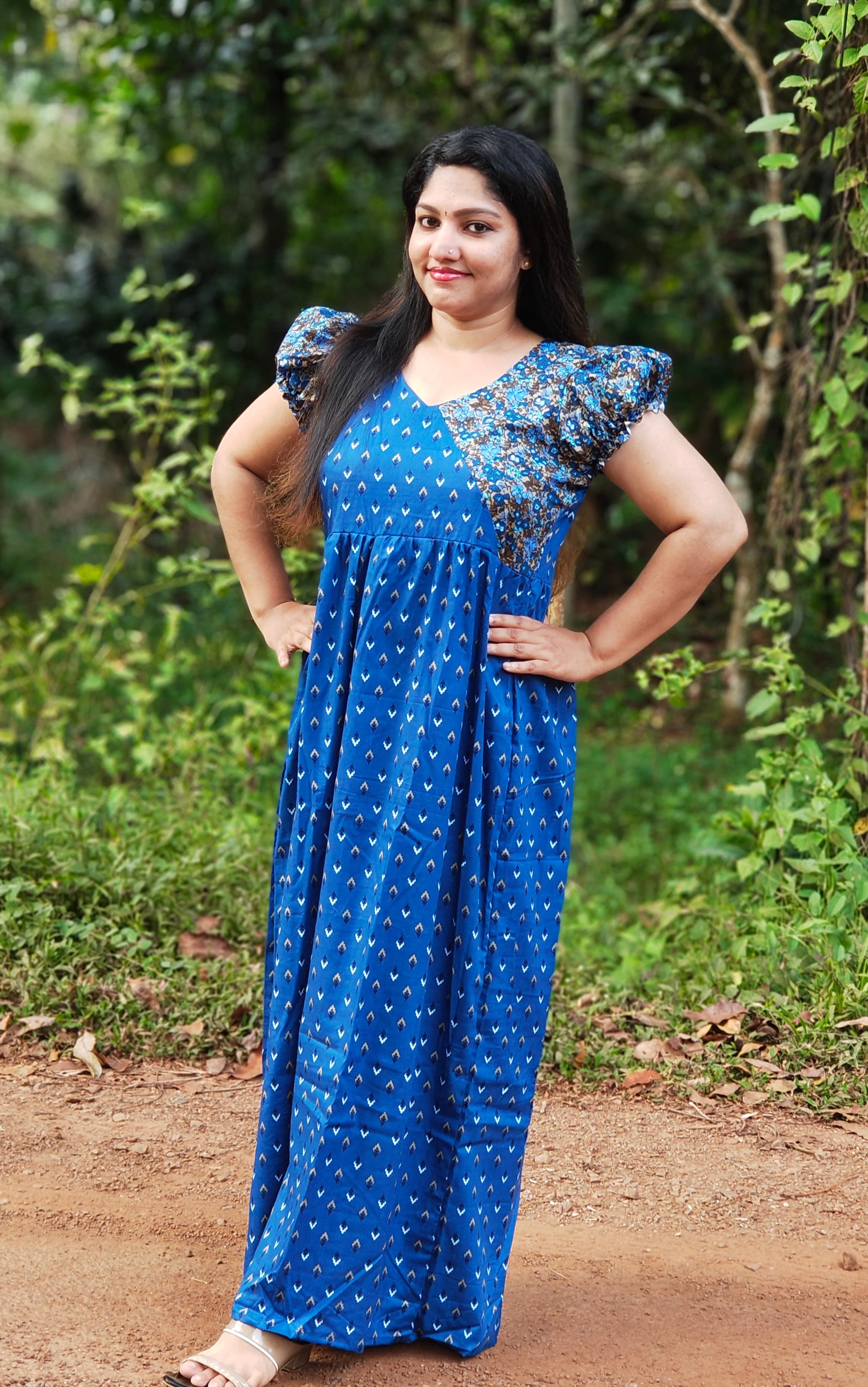 Frock Nighty with Floral Yoke [FN25281-285]