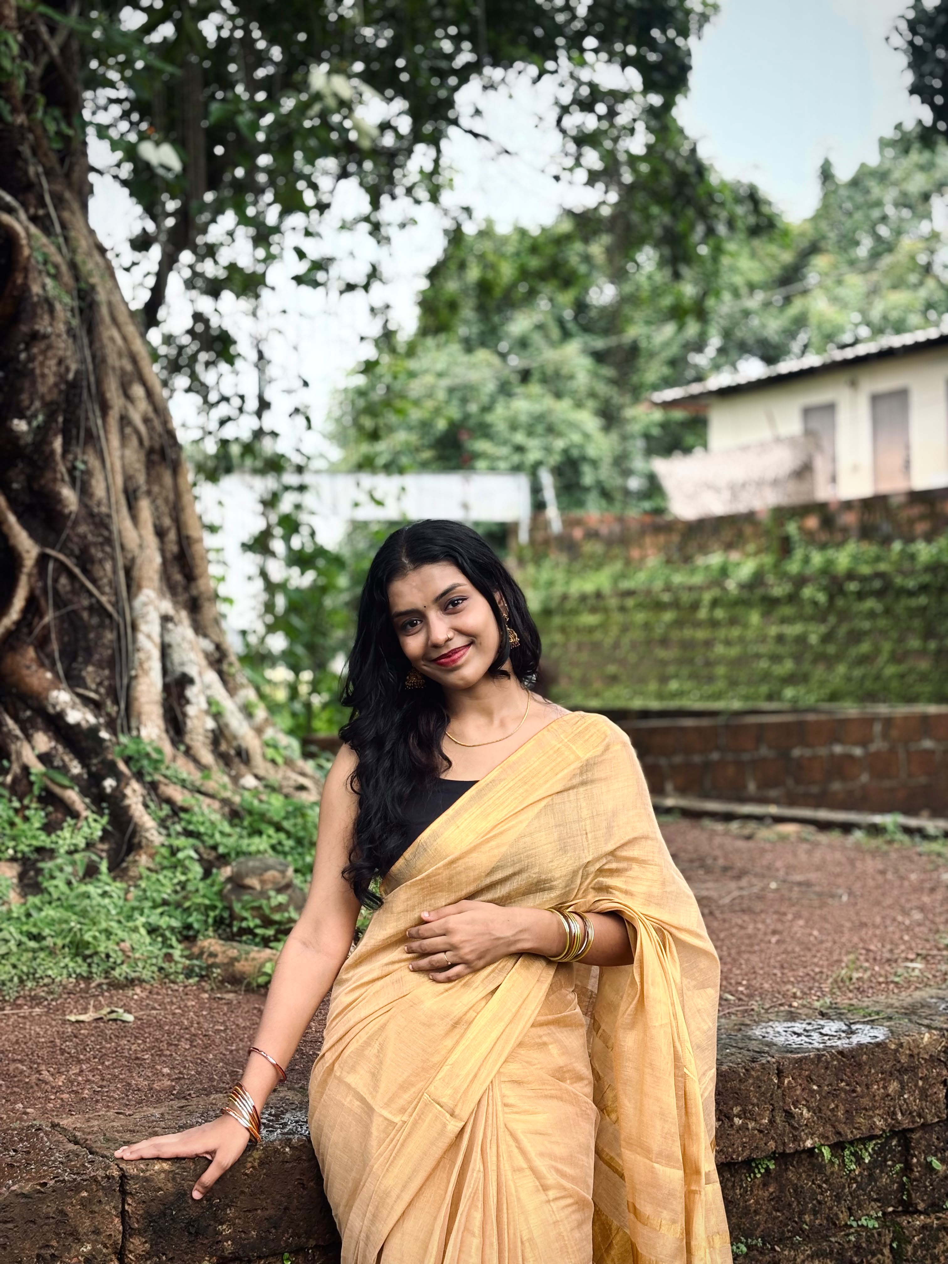 Golden Tissue Saree [ONS260002](Free Ship)