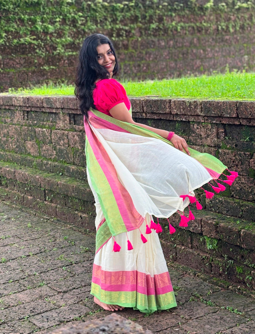 Mulcotton Saree with Banarasi Border (Free Ship)-2