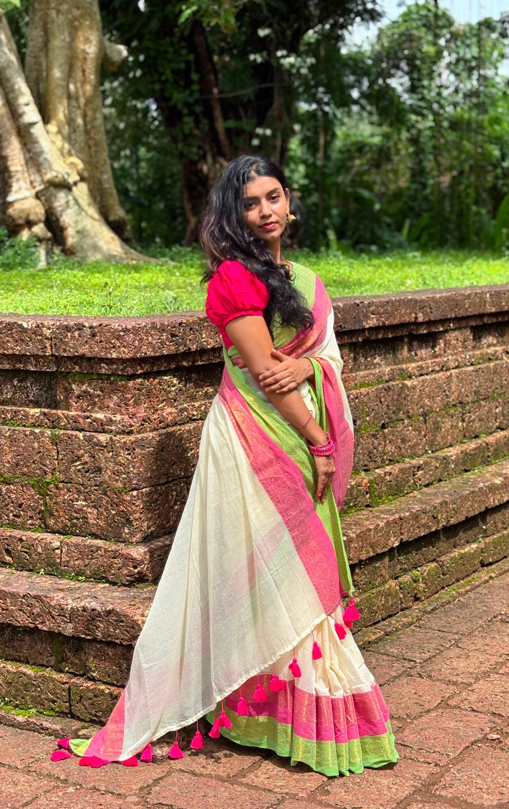 Mulcotton Saree with Banarasi Border (Free Ship)-2