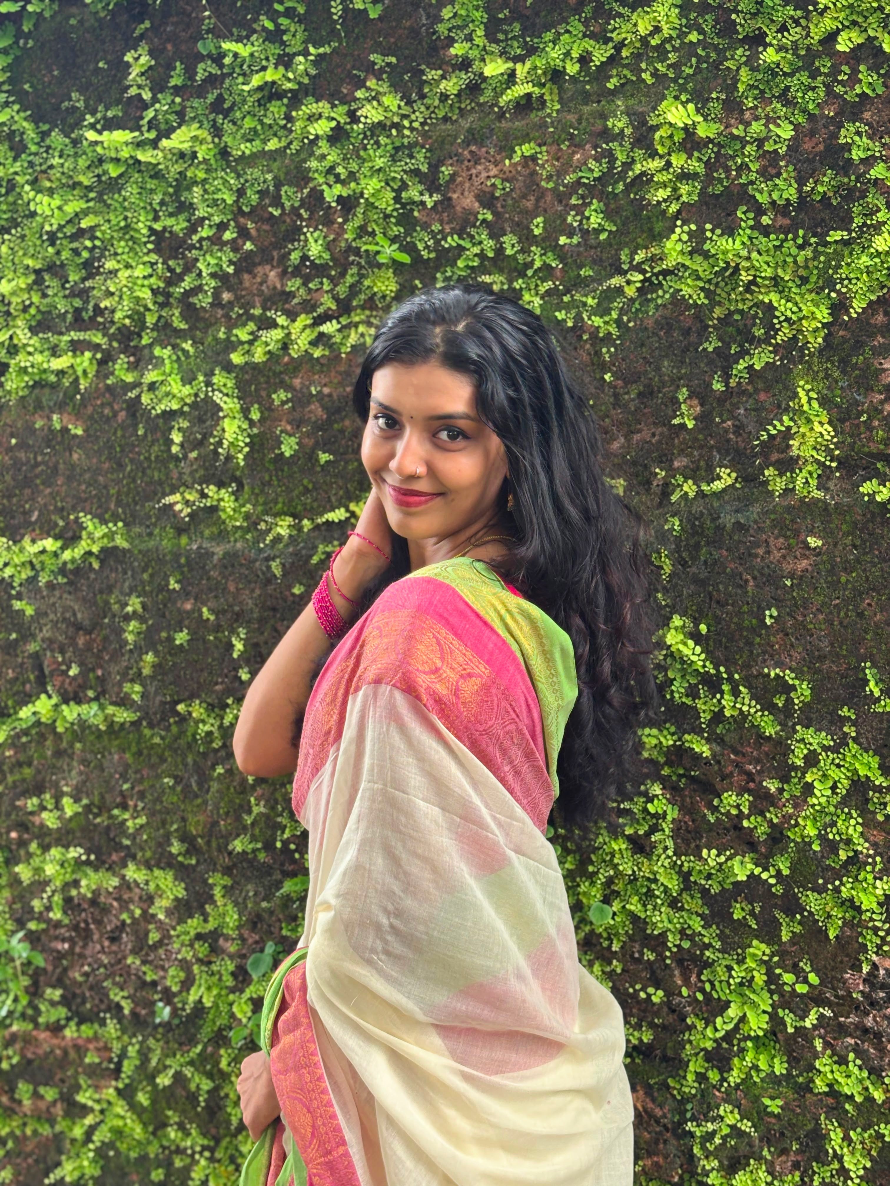 Mulcotton Saree with Banarasi Border (Free Ship)-2