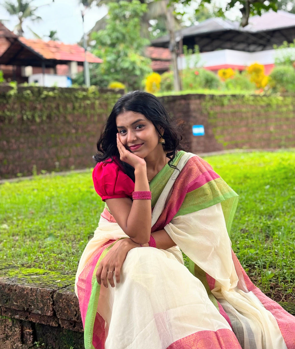 Mulcotton Saree with Banarasi Border (Free Ship)-2