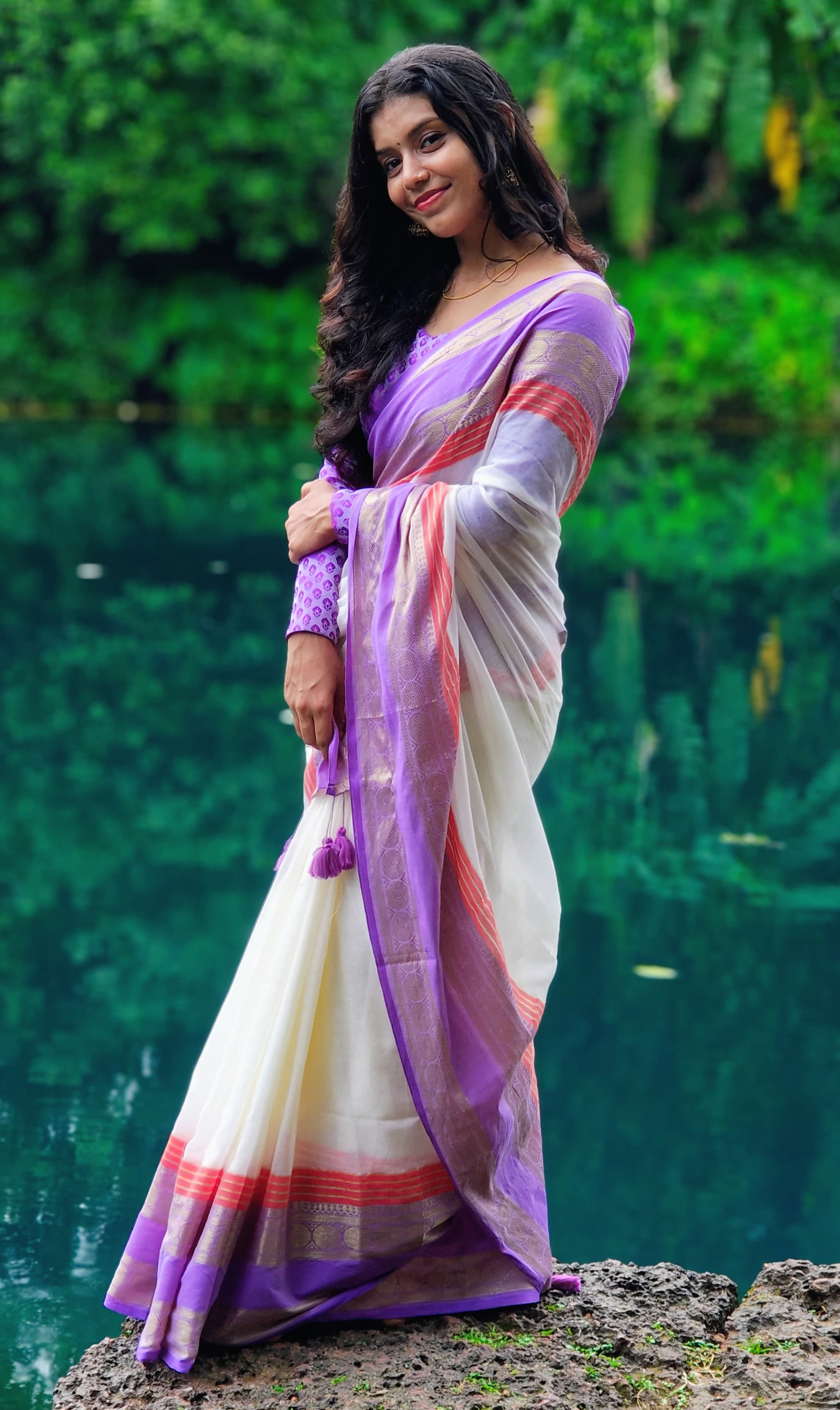Mulcotton Saree with Banarasi Border (Free Ship)-1