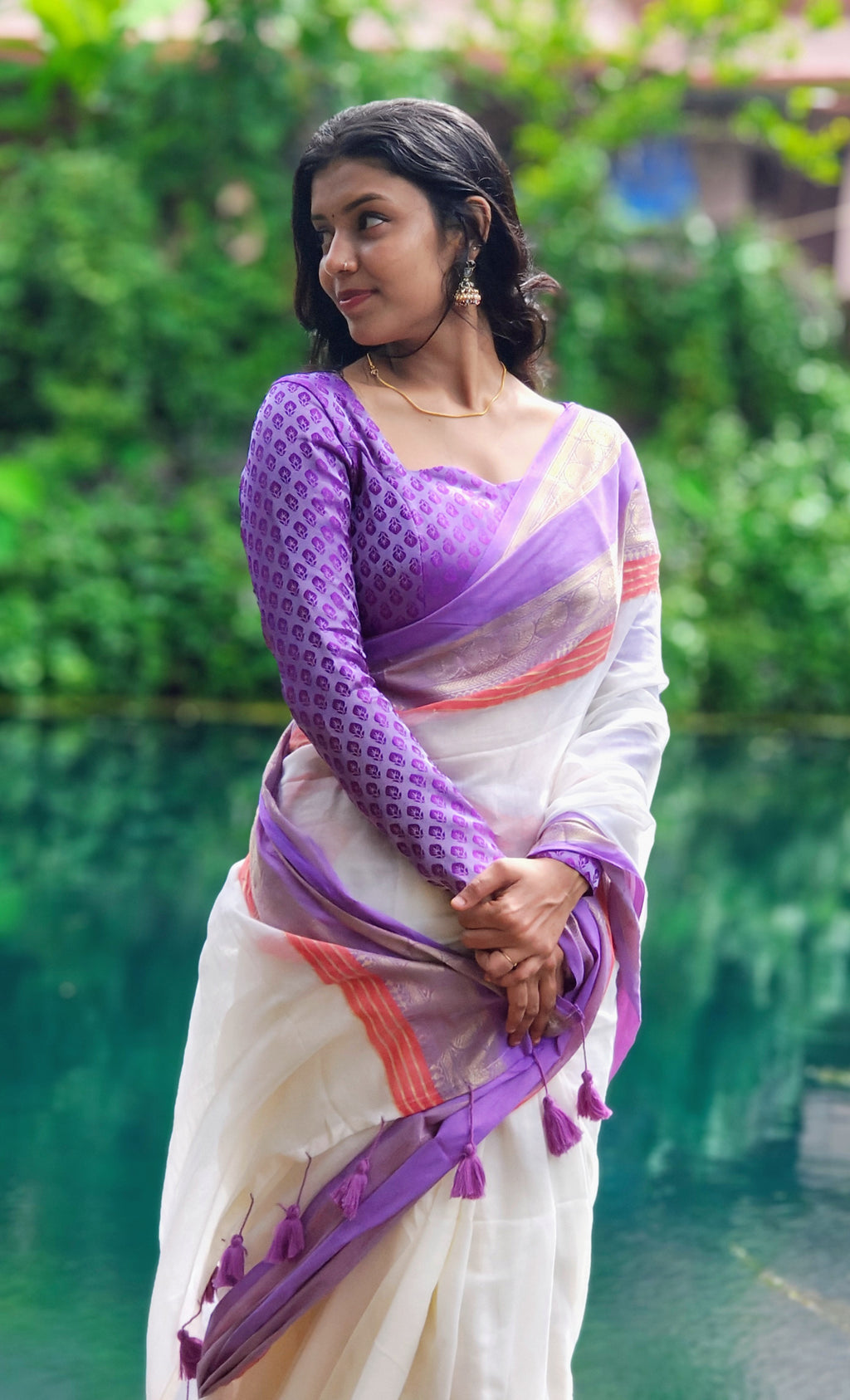 Mulcotton Saree with Banarasi Border (Free Ship)-1