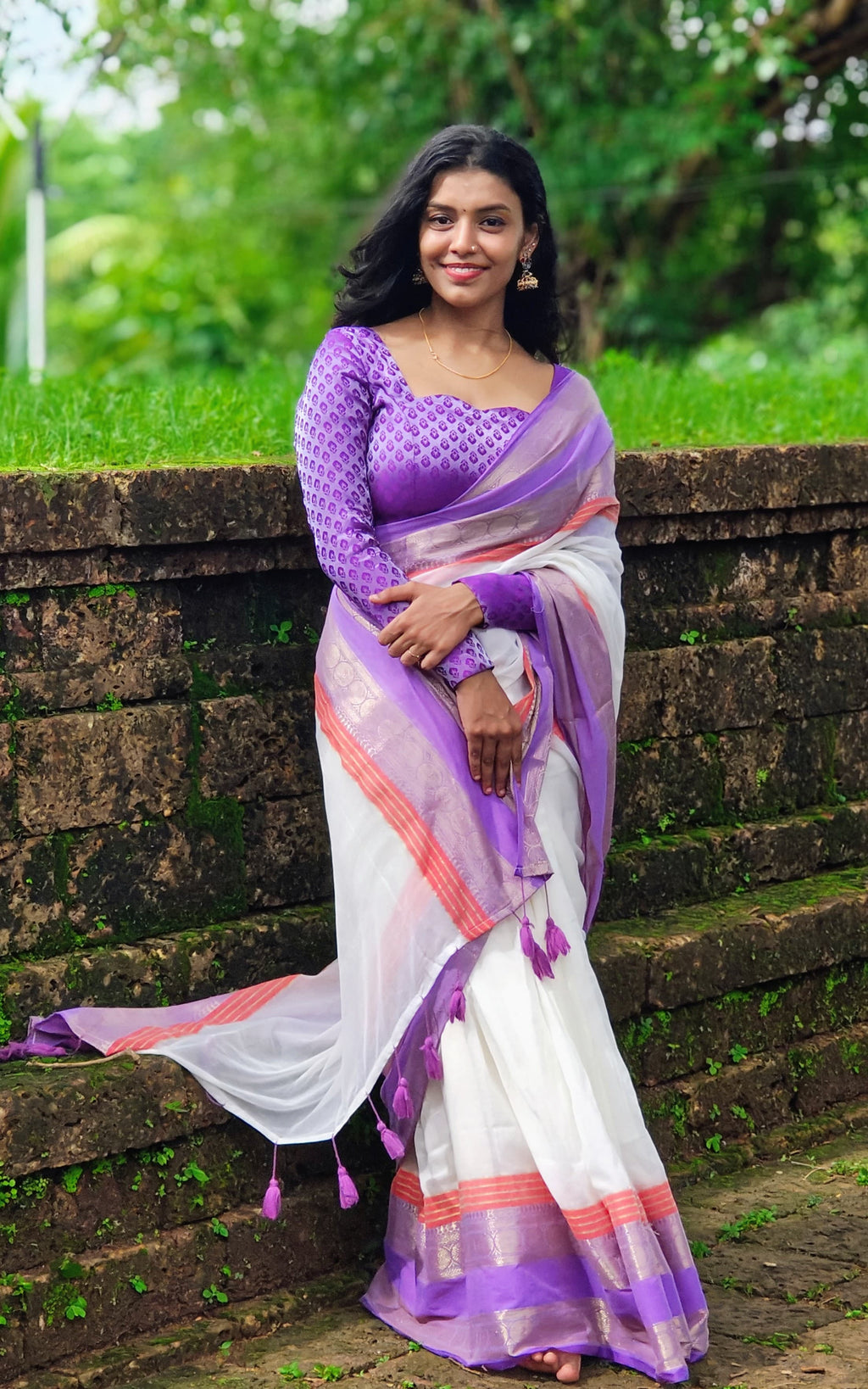 Mulcotton Saree with Banarasi Border (Free Ship)-1