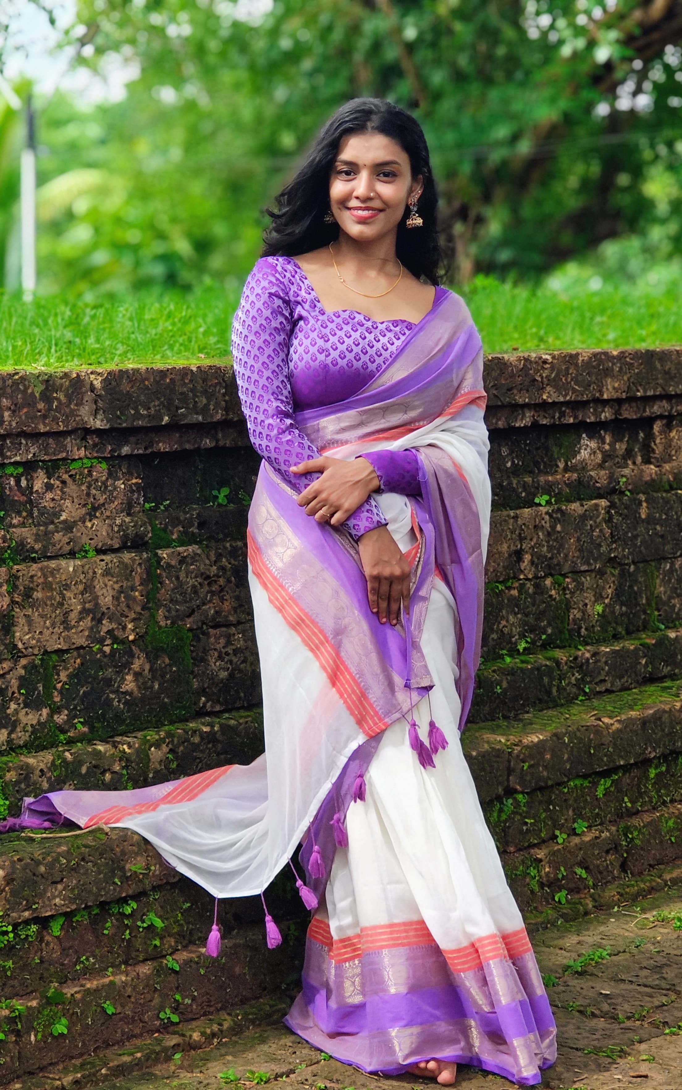 Mulcotton Saree with Banarasi Border (Free Ship)-1