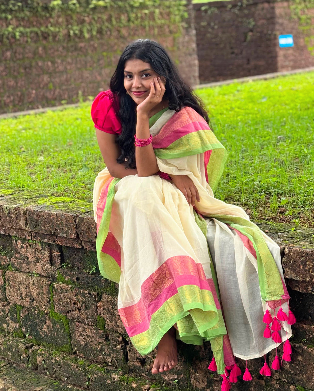 Mulcotton Saree with Banarasi Border (Free Ship)-2