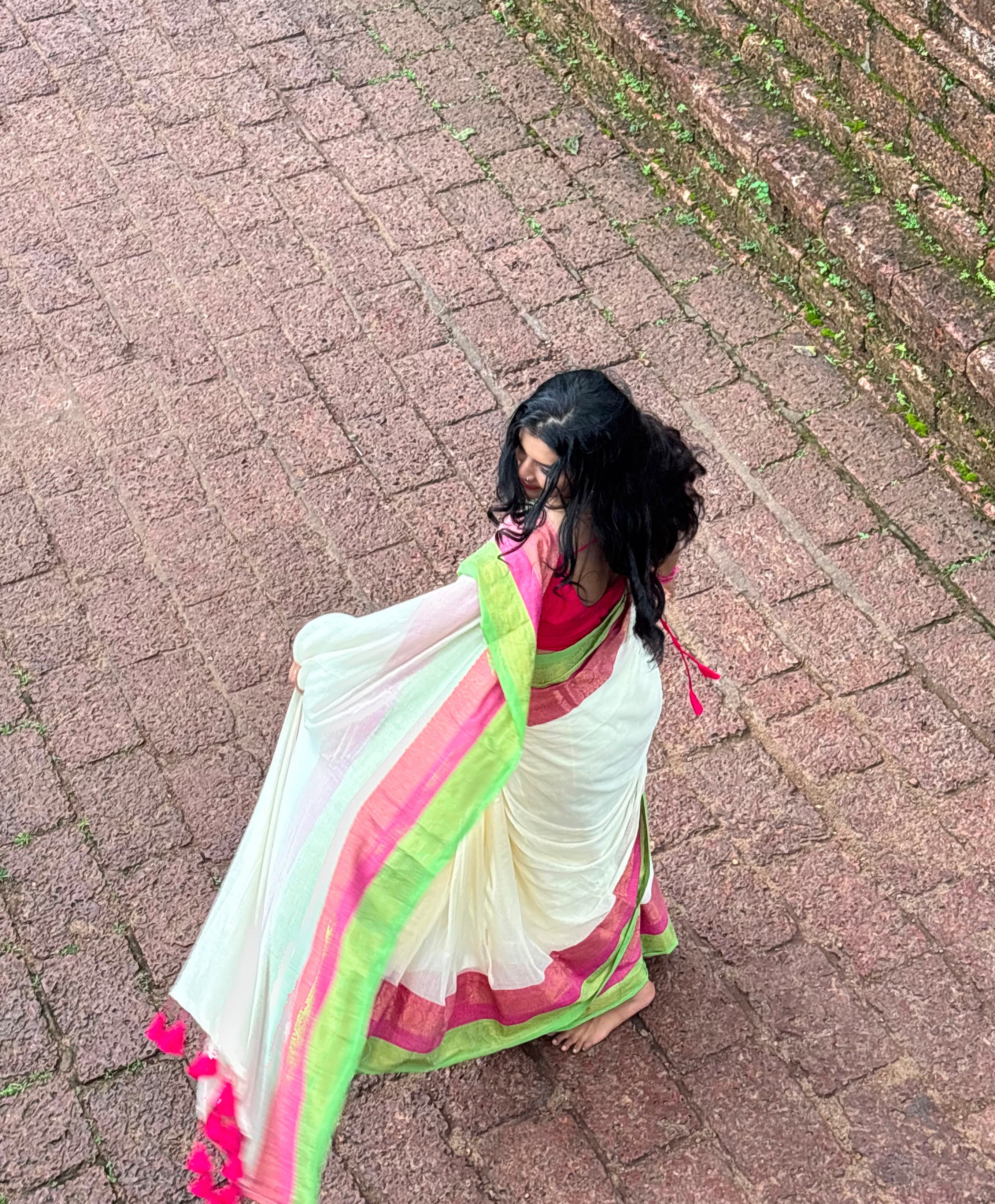 Mulcotton Saree with Banarasi Border (Free Ship)-2